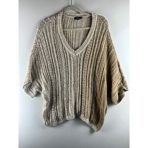 Tribal Womens XXL Short Sleeve Sweater Dolman Tan White Chunky Knit Elbow Sleeve